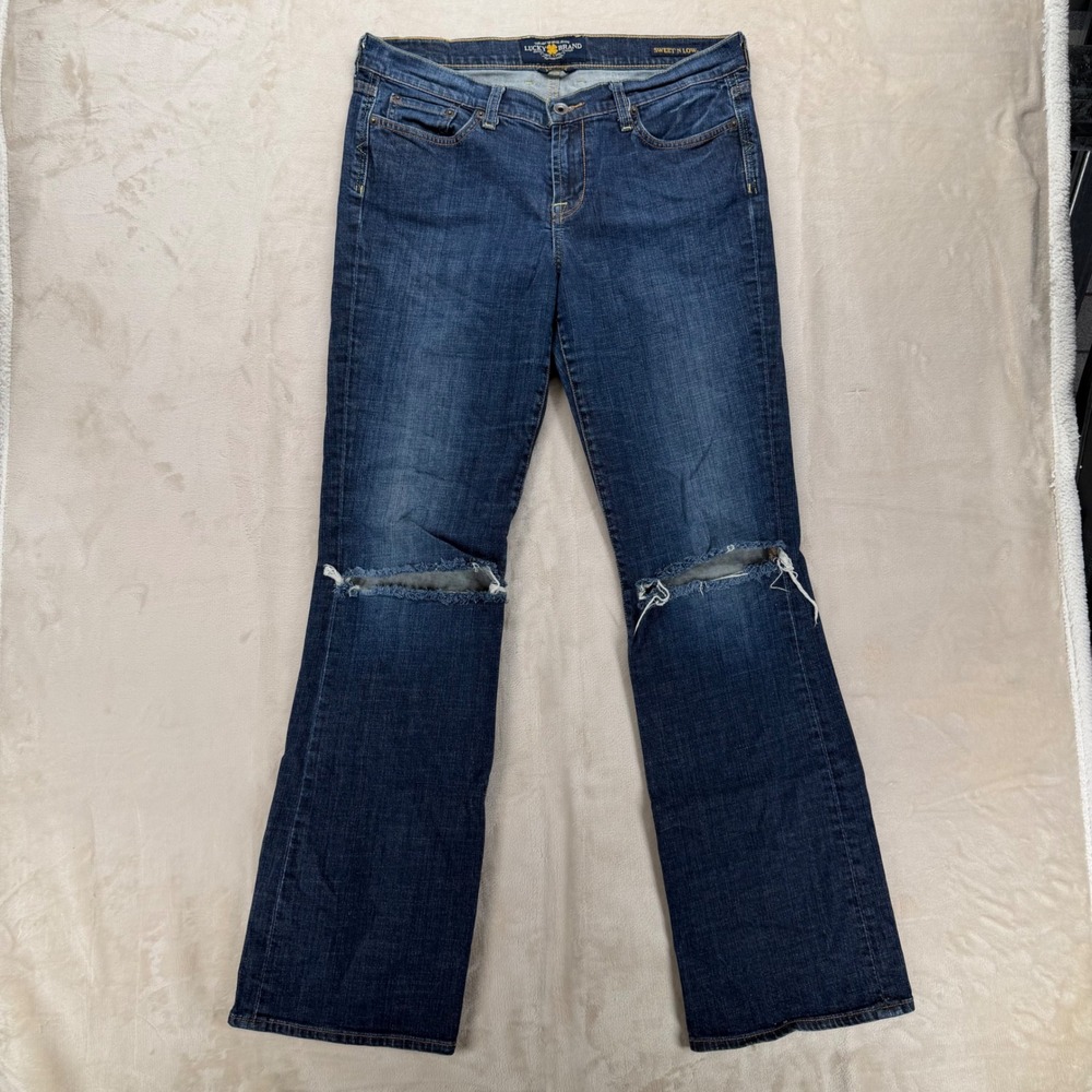 Lucky Brand Sweet N Low Jeans Womens 14/32 Blue Fair Distressed Bootcut Low Rise